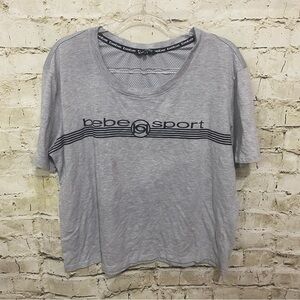 Bebe Sport Gray Black Mesh Short Sleeve Top T Shirt